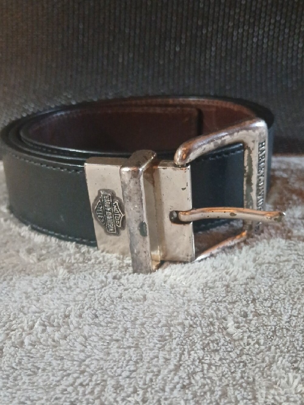 Harley Davidson Black Leather Belt with Silver Buckle